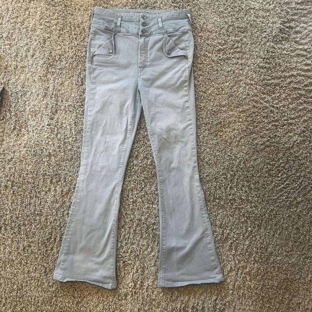 Veronica Beard Giselle Flare Super High Rise Pants Jeans in Seafoam Women Sz 30